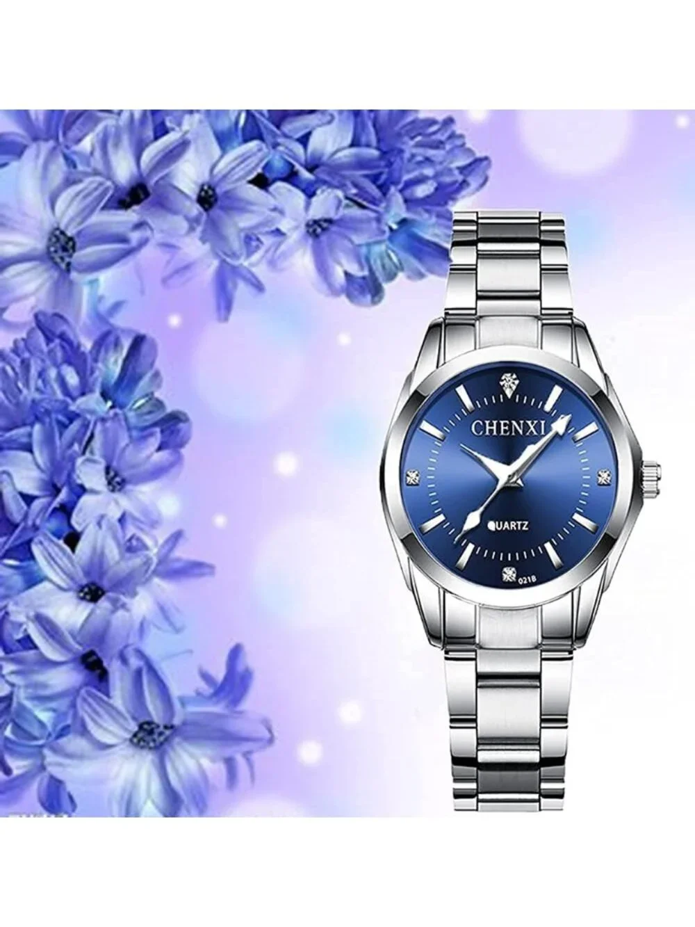 Women's Dark Blue Analog Quartz Stainless Steel Luminous Waterproof Dress Watch